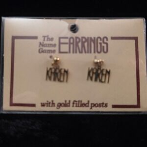 NOS Vintage The‎ Name Game Karen Earrings Gold Filled Posts 80s 90s Kitsch Retro